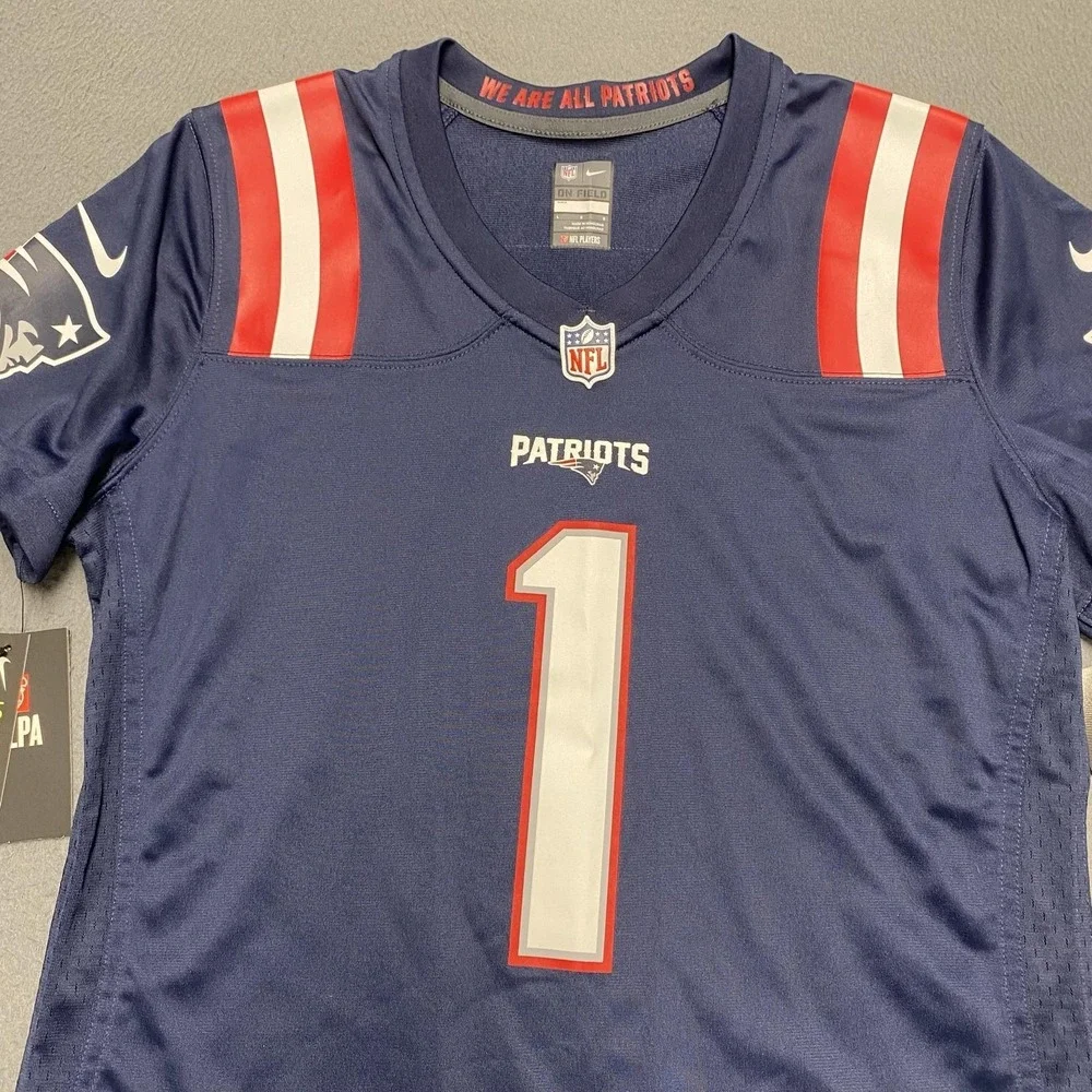 New England Patriots Jersey Womens Large Blue‎ NFL Football Cam Newton 1 Nike